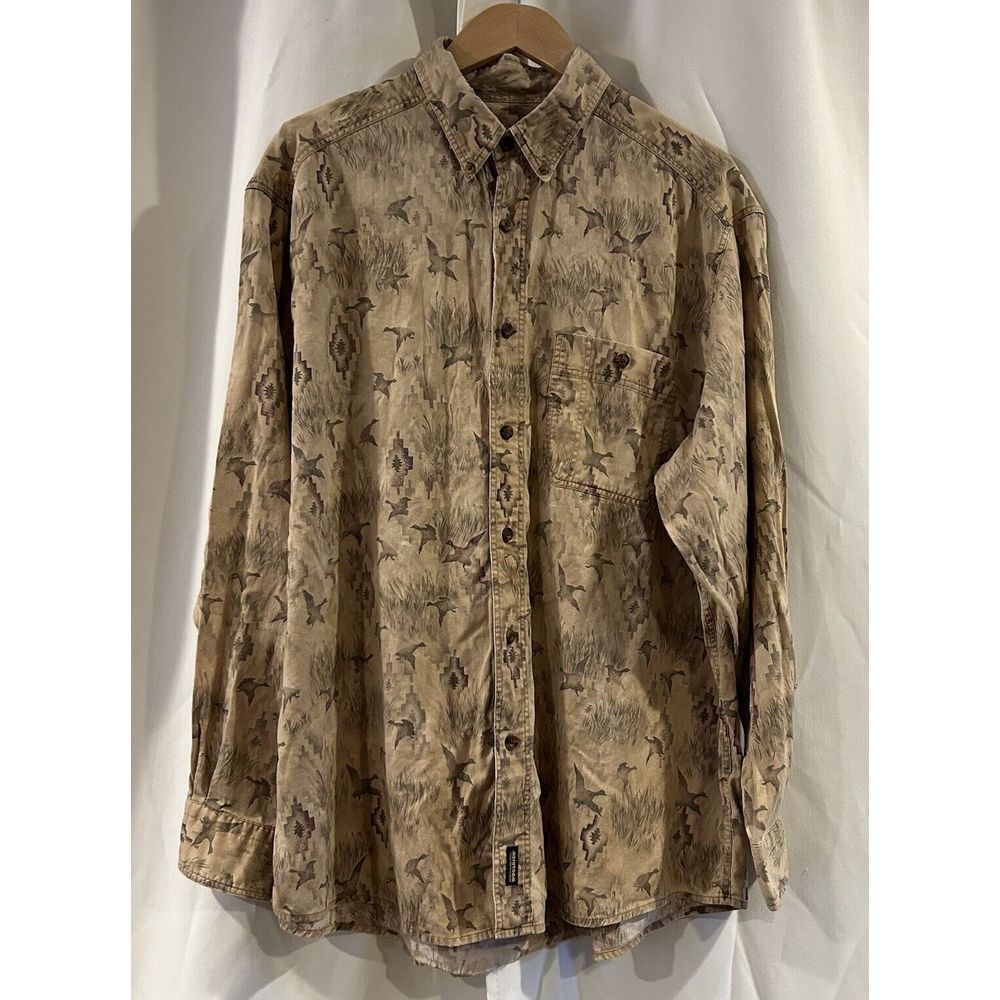 Woolrich Shirt Brown Long Sleeve Pheasant Bird Hunting Outdoors Men VTG